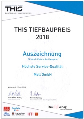 THIS Tiefbaupreis 2018 Urkunde